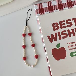 TEMU 하트 모양 비즈와 인공 진주 휴대폰 끈 스트랩, 1PC 한국 스타일 수제 PVC 모바일 매력, 여성을 위한 방울 방지 레트로 끈 손목 끈