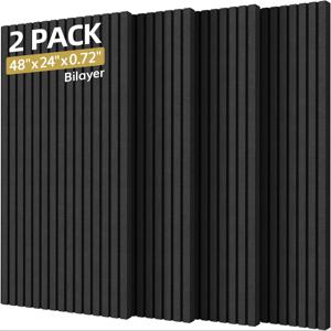 TEMU 2개 더블 레이어 음향 패널, 자체 접착, 60x120cm - 큰 방음 타일, 에코 흡수용 폴리에스터 섬유 방음 장벽, 화이트/실버 그레이/블랙