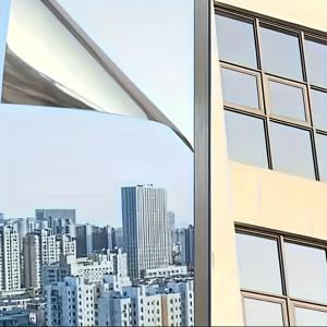 TEMU 접착식 일방향 창문 필름 - 주간 프라이버시 반사 거울 창문 필름, 자외선 차단, 빛 차단, 열 절연, UV 창문 스티커, 가정 및 사무실 사용, 은색, 35.43인치 x 13.1피트