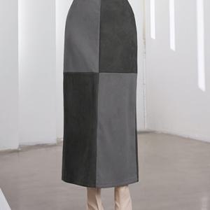 TEMU 1개 우아한 컬러 블록 하이웨이스트 스커트 여성용, 폴리에스테르 원단 A라인 미디 스커트 스플릿 디테일, 가을/겨울 세련된 캐주얼 스커트