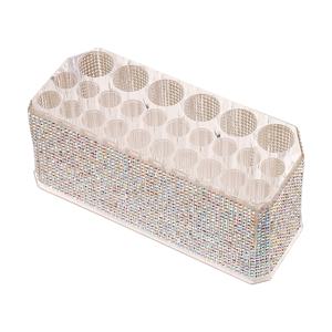 TEMU 1개 세련된 유리 메이크업 브러쉬 정리대 - 26구 저장 선반, 투명 모양 타워와 흰색 베이스, 투명 칸막이, 견고한 삽입식 설치, 화장대, 욕실, 미용실용 - 장식적이고 기능성 뷰티 보관 디스플레이, 다층 디자인과 투명 유리 구조로 쉬운 가시성과 정리, 메이크업 브러쉬 및 뷰티 도구에 완벽