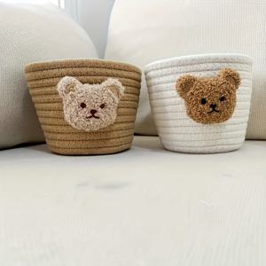 TEMU 1/2개 귀여운 만화 곰 짠 장식용 수납 바구니 - 스낵, 화장품 및 잡다한 물건을 위한 현대적인 다목적 컨테이너 - 욕실, 거실, 침실, 사무실 및 방 장식에 이상적, 선반 바구니