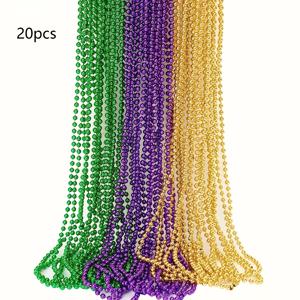 TEMU 파티 용품 20개 세트, 마르디 그라 목걸이, 금속 노랑 녹색 보라색 플라스틱 비즈 목걸이, 카니발 드레스 업, 성 패트릭의 날 코스튬 목걸이, 사진 부스 소품, 휴일 장식, 축하 장식, 창의적인 작은 선물|은목걸이