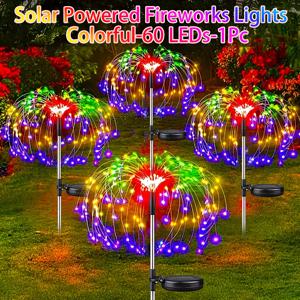TEMU 태양 불꽃놀이 조명 - 60/200/300/420 LED, IP65 및 내구성, 8가지 조명 모드, RV, 마당, 캠핑, 결혼식 및 크리스마스 장식에 이상적, 축제 야외 조명 | 화려한 불꽃놀이 디자인 | 태양 에너지 조명, 불꽃놀이 장식 RV 외부 조명