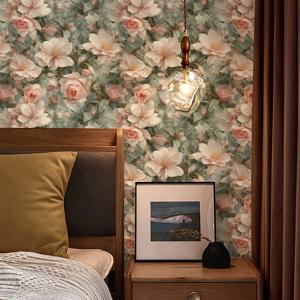TEMU 1롤 레트로 두꺼운 수채화 플로럴 핑크 빅 플라워 벽지 - 자가 접착, 방수 및 얼룩 방지, 간편한 청소, 필 앤 스틱, 매치 패턴, 홈 데코, 주방 캐비닛 및 방 배경에 적합, 주방용 벽지