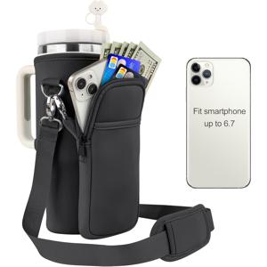 TEMU 1pc 스포츠 물병, 큰 폰 포켓, 40/30oz 스테인리스 스틸 맥주 머그와 40oz 스테인리스 스틸 보온 텀블러, 네오프렌 물병 포켓, 조절 가능한 높이, 스테인리스 스틸 물병의 최고 선물, 야외 캠핑 휴대용