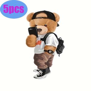 TEMU 5개 패션 베어 패턴 열전사 스티커 - DIY 다림질 데칼, 티셔츠 & 후드티 등에 적합 - 세탁 가능한 폴리에스터 소재 디자인