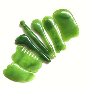 TEMU 7피스 구아샤 얼굴 마사지 세트 - 천연 인공 옥 & 로즈 쿼츠 스크래핑 도구와 빗, 보관 가방 포함 - 무향, 배터리 불필요|괄사마사지