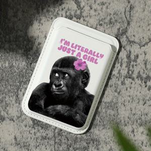 TEMU 럭셔리 패셔너블 절묘한 장난꾸러기 원숭이 패턴 인조 PU 가죽 자석 카드 홀더 아이폰 16 15 14 프로 맥스용 PU 가죽 지갑 부착물, 1-2장의 카드 보관, 내장 보안 포켓 장착