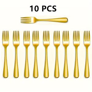 TEMU 10개 스테인리스 스틸 금도금 디저트 포크, 샐러드 포크, 케이크 포크, 레스토랑, 푸드 트럭, 축제 행사에 완벽, 식기 세척기 안전