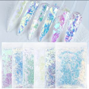 TEMU 6pcs/Set 60G 폴라라이징 빛나는 인공 구름 브로케이드 글리터, 고휘도 불규칙 유리 종이, 대형 조각 네일 글리터