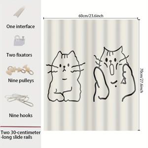 TEMU 1개, 손그림 고양이 패턴 디자인 짧은 커튼, 트랙 스타일, 7가지 크기 제공, 주방 커튼, 테이블 스커트, 주방 창 커튼, 캐비닛 및 테이블 스커트에 적합, 쉽게 청소 가능, 주방 창 커튼