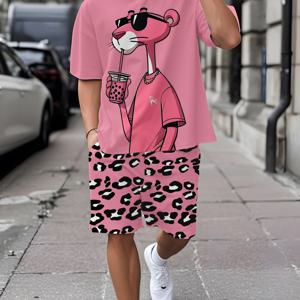 TEMU 남성용 프린트 반팔 티셔츠 + 쇼츠 세트 캐주얼 스포츠 수트 통기성 아웃도어 레저 남성 반바지 세트 여름 3D 프린팅 세트 성인 남성