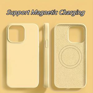 TEMU 애플 케이스와 호환되는 iPhone 13, 14, 15, 및 16 시리즈용으로 설계된 내장 자기 링이 있는 단색 액체 실리콘 보호 커버