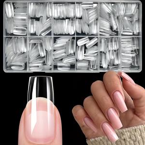 TEMU 600개 네일 팁, 젤 X 풀 커버 네일, 네일 살롱에서 네일을 연장하기 위한 용도.