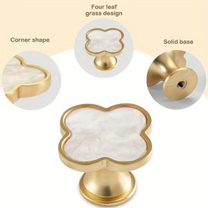 TEMU 2/4개 골드 톤 잎사귀 행운의 클로버 스타일 캐비닛 손잡이 - 폴리싱된 아연 합금 서랍 손잡이, 텍스처 표면, 내구성 좋은 메탈 하드웨어 (드레서, 옷장 & 욕실용), 간편한 설치, 모던 홈 데코, 욕실 손잡이