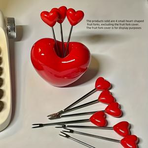 TEMU 스테인리스 스틸 하트 모양 과일 포크 - 데이 케이크, 결혼식 선물, 디저트 도구에 완벽함 - 크리스마스와 할로윈 선물로 이상적!