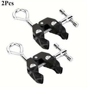 TEMU 후크 및 미끄럼 방지 커버가 있는 2개 세트 헤비 듀티 알루미늄 합금 크랩 클램프 - 다용도 차량 루프 & 캐노피 텐트 지지 클립으로 타프 고정, 쉬운 설치, 블랙 핸들 & 메탈 후크, 타프 고정 도구 | 후크와 클램프 디자인 | 내구성 있는 구조