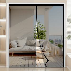 TEMU 여름용 초대형 블랙 파이버글라스 모기장 커튼 업그레이드 버전 두꺼운 내구성 있는 투명 디자인 통기성 메쉬 문 설치 무드릴 고양이와 개 긁힘 방지 자석 자동 닫히는 커튼 폭 70-250cm 침실 거실 주방 발코니 실내외문에 적합