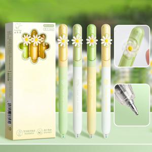 TEMU 회전 젤 펜 4개 세트, 빠른 건조 블랙 잉크 데이지 나비 다양한 스타일 필기구 학교 문구