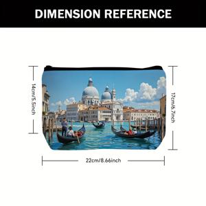 TEMU 1pc 베네치안 고다올 스케니 메이크업 백 - 지퍼가 있는 가벼운 여행용 화장품 주최자, 비즈니스 및 휴가용 다용도 포켓, 밝은 물감 디자인, 내구성 있는 폴리에스테르 소재, 고다올 및 호수 집 여행에 이상적, 호수 집 여행|베네치안 스타일|지퍼가 있는 포켓, 메이크업 여행 백