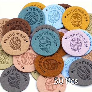 TEMU 50개 컬러풀한 수제 가죽 라벨, 니트 & 크로셋용 - 모자, 공예품 및 DIY 수제 세탁 액세서리용 둥근 장식 태그, 크로셋 마커 | 둥근 가격 태그 | 폴리에스터 라벨