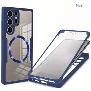 TEMU 360도 풀바디 자석 휴대폰 케이스, 갤럭시 S25 S24 S23 S22 울트라 플러스 S24 S23 S21 FE 듀얼사이드 투명 보호 커버