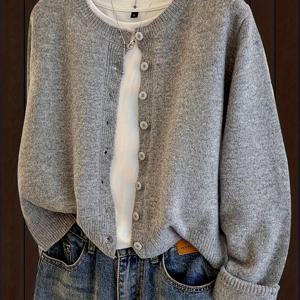 TEMU 아이부핀 여성용 그레이 타이다이 가디건 자켓 - 숏 크롭 칼라 , 화이트 파이핑 & 버튼 프론트, 봄/가을 레이어링 코트, 청바지와 캐주얼부터 세미포멀 웨어, 우아한 숏 스웨터 (비투명)