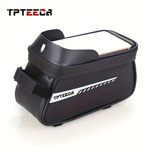 TEMU TPTEECR 내구성 있는 자전거 전면 랙 가방, 전화 홀더가 있는 반사 스토리지 포크, 야간 라이딩용 내마모 핸들바 가방 + 조절 가능한 어깨 스트랩/비 커버, 블랙, 산악 자전거에 적합, 7인치 이하의 폰에 적합, 크리스마스/할로윈/추수감사절/아버지의 날/발렌타인데이 선물에 이상적