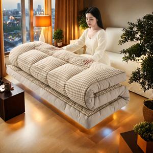 TEMU 스팟 클린 퀼팅 휴대용 타티미 바닥 매트리스 - 기숙사 및 캠핑용 접이식 후토, 얇은 롤업 패드, 남녀공용 여행 수면 매트, 폴리에스터, 300-350gsm, 평평한 넷 프린팅, 직물, 6-8cm 높이