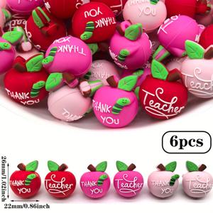 TEMU 6개 실리콘 비즈, 3D 삼차원 및 흥미로운 사과 모양 비즈, 교사 날, 느슨한 스페이서 비즈, 손수작업 DIY 보석 만들기, 팔찌, 목걸이, 키체인/펜 비즈, 휴대폰 액세서리, 가방 액세서리, 생일 선물 및 여성에게 선물할 수 있는 선물