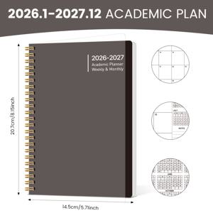 TEMU 2025-2027 학술 계획 노트북 - 주간 및 월간 정리기, 분리자 포함, 검은색 커버, 금색 스피럴 바인딩, 학생 및 전문가에게 적합, 학술 계획 노트북, 전문 정리기, 커버, 내구성 있는 스피럴 바인딩|2025년달력