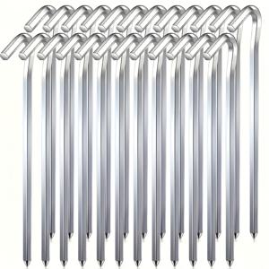 TEMU 텐트 스테이크, 알루미늄 텐트 스테이크, 5개, 12개 및 24개 후크가 있는 텐트 스테이크, 캠핑 텐트 스테이크용 7.09인치 육각 나일, 바람 로프 텐트, 정원 나일, 은색