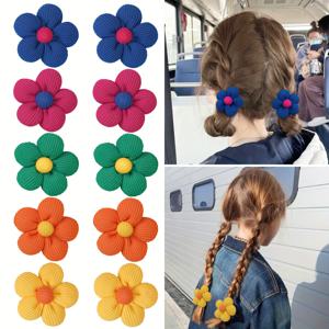 TEMU 10개입 나일론 원단 꽃 머리끈, 컬러풀 대비 디자인 귀여운 꽃 헤어 , 포니테일 및 땋은머리 액세서리, 신축성 있는 머리띠, 손상 없는 헤어 장식, 필수 파티 헤어 소품