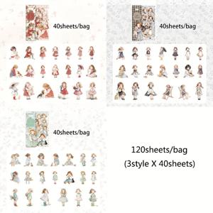 TEMU 120매/백 스티커, PET 소재, 인형집 시리즈 캐릭터 테마 스테이션러리 핸드 계정 콜라주 장식 사진 프레임 컵 캘린더 상자 휴대폰 케이스 다이어리 장식|다이어리