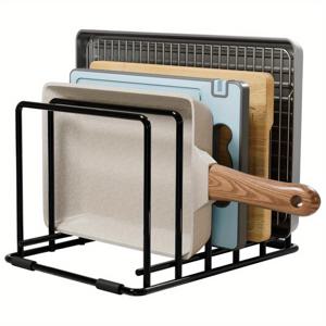 TEMU 5단 스테인리스 주방 팬 랙 & 식기 정리대 - 얇은 프라이팬, 베이킹 트레이, 도마 수납에 적합한 공간 절약형 세로 보관 - 내구성 강화 방청 설계, 튼튼한 구조, 전문 요리사에게 이상적