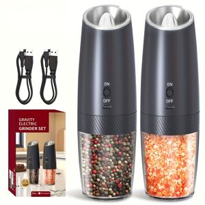 TEMU 1개/2개 선택 가능 중력 센서 전동 그라인더, LED 라이트 내장 대용량 자동 후추 소금 분쇄기, 주방 시간 절약 도구