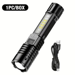 TEMU 1개 USB-C 고속 충전, 5가지 모드 및 조절 가능한 줌, LCD 배터리 디스플레이, USB-C 파워 델리버리 지원, Type-C 기기 호환 - 캠핑용, 비상용, 내구성 강화, 리튬이온 충전식 손전등, 접이식 플래시라이트, 액정 디지털 디스플레이 전술 손전등