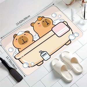 TEMU 귀여운 카피바라 욕조 매트. 미끄럼 방지 디자인으로, 두 마리의 카피바라가 목욕하는 장면이 특징입니다. 주방, 욕실, 식당, 침실 장식에 완벽하며, 파티 선물로도 좋습니다.