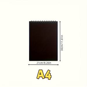 TEMU 대형 스파이럴 바인딩 스케치북 - 8K 두꺼운 블랙 커버, A4 & 16K 사이즈, 고급 종이 페이지, 미술 및 드로잉용, 내구성 있는 제본, 모든 수준의 아티스트를 위한 완벽한 선택, 예술 학생 용품, 아트 커버 디자인, 튼튼한 스파이럴 바인딩|A4용지