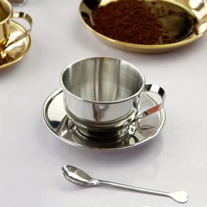 TEMU 캠핑 머그 스테인리스 커피컵 컵 티컵 숟가락과 접시 포함 캡푸치노 컵 - 커피 및 차 애호가를 위한 스테인리스 커피 머그