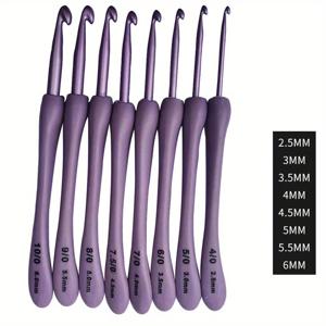 TEMU 8개 세트 인체공학적 플라스틱 손잡이 크로셰 후크 세트, 연보라색, 2.5-6.0mm, 뜨개질, 크로셰, 바느질, DIY 공예용, 편안한 그립과 정밀 스티칭을 위한 다양한 사이즈, 크로셰 용품|인체공학적 디자인|내구성 있는 플라스틱, 크로셰 후크