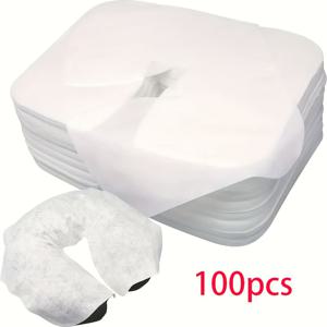 TEMU 100개 부드러운 부직포 일회용 페이스 쿠션 커버 - 마사지 침대 및 의자용 타이트 핏, 무향, 내구성 & 편안한 스파, 홈 사용 - 화이트, 마사지 침대 액세서리, 디자인, 매끄러운 질감