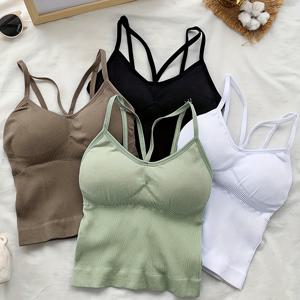 TEMU 여성용 패셔너블한 섹시한 스트랩리스 탱크탑 4pcs 세트 (패딩 브라렛 & 캐미솔 속옷 포함), 일상복,캐주얼 의상,브이넥 디자인,등이 없는 스타일,신축성 있는 소재,부드러운 패딩,스트랩리스 브라렛,트렌디한 여성,여름 패션