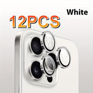 TEMU 애플 아이폰16 시리즈 16프로, 16PRO MAX용 12pcs 메탈렌즈필름 - 오리지널컬러 9H 3D 울트라클리어 HD강화유리카메라보호필름