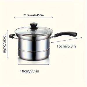 TEMU 4피스 스테인리스 조리기구 세트, 냄비+유리뚜껑+프라이팬 - 다용도 튀김·찜솥&핸들이 있는 찌개통, 다양한 요리(볶음/찜)에 적합