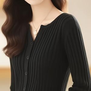 TEMU 여성용 슬림핏 V넥 가디건 - 긴팔 버튼업 스웨터, 솔리드 컬러, 봄/여름/가을에 완벽한 레이어링 아이템, 리브 텍스처, 다용도 아우터웨어 | V넥 스웨터 | 건축적 디자인