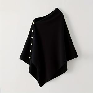 TEMU 여성용 우아한 프렌치 스타일 숄 케이프 - 부드러운 캐시미어 & 폴리에스터 혼방, 버튼 디테일이 있는 따뜻한 겨울 랩, 가을/겨울 다용도 넥 스카프 & 아우터웨어, 단색, 손세탁/드라이클리닝, 고급스러운 패션, 고품질 원단, 여성용 스카프, 여성을 위한 숄, 저녁 드레스 숄