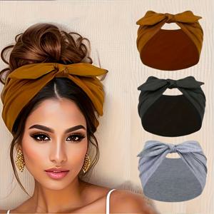 TEMU 3개 대형 사이즈 토끼귀 헤어타이 탄력 있는 허리밴드 - 부드러운 혼방 요가 스포츠 머플레터, 여성용 사계절 수분흡수 반다나 (블랙/브라운/그레이) 슬림한 룩, 운동용 헤어밴드, 디자인,편안한 착용감,내구성 있는 구조,헤드스카프 액세서리,피트니스 애호가,활동적인 여성