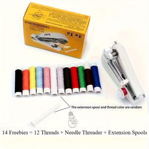 TEMU 휴대용 미니 재봉틀 - 14개의 무료 비즈가 있는 핸드헬드 수동 재봉틀, 전원 필요 없음, 집과 여행에 적합한 컴팩트 디자인, 소형 재봉사용, 재봉 액세서리, 초보자용 휴대용 재봉틀, 싱어의 손으로 사용하는 미니 휴대용 재봉틀, 품질 좋은 재봉틀